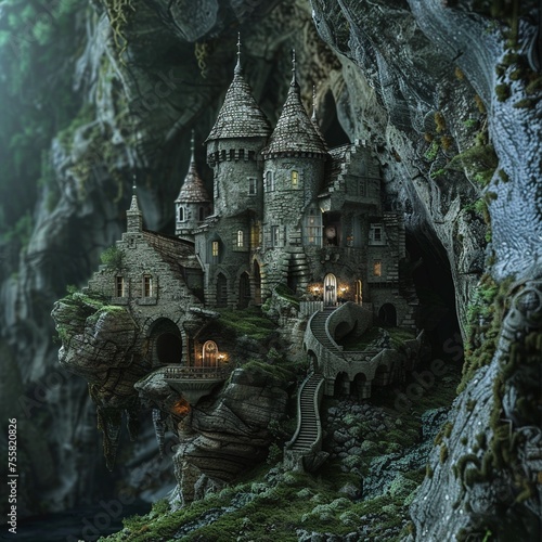 An underground castle built by giants and now inhabited by fairies generative ai
