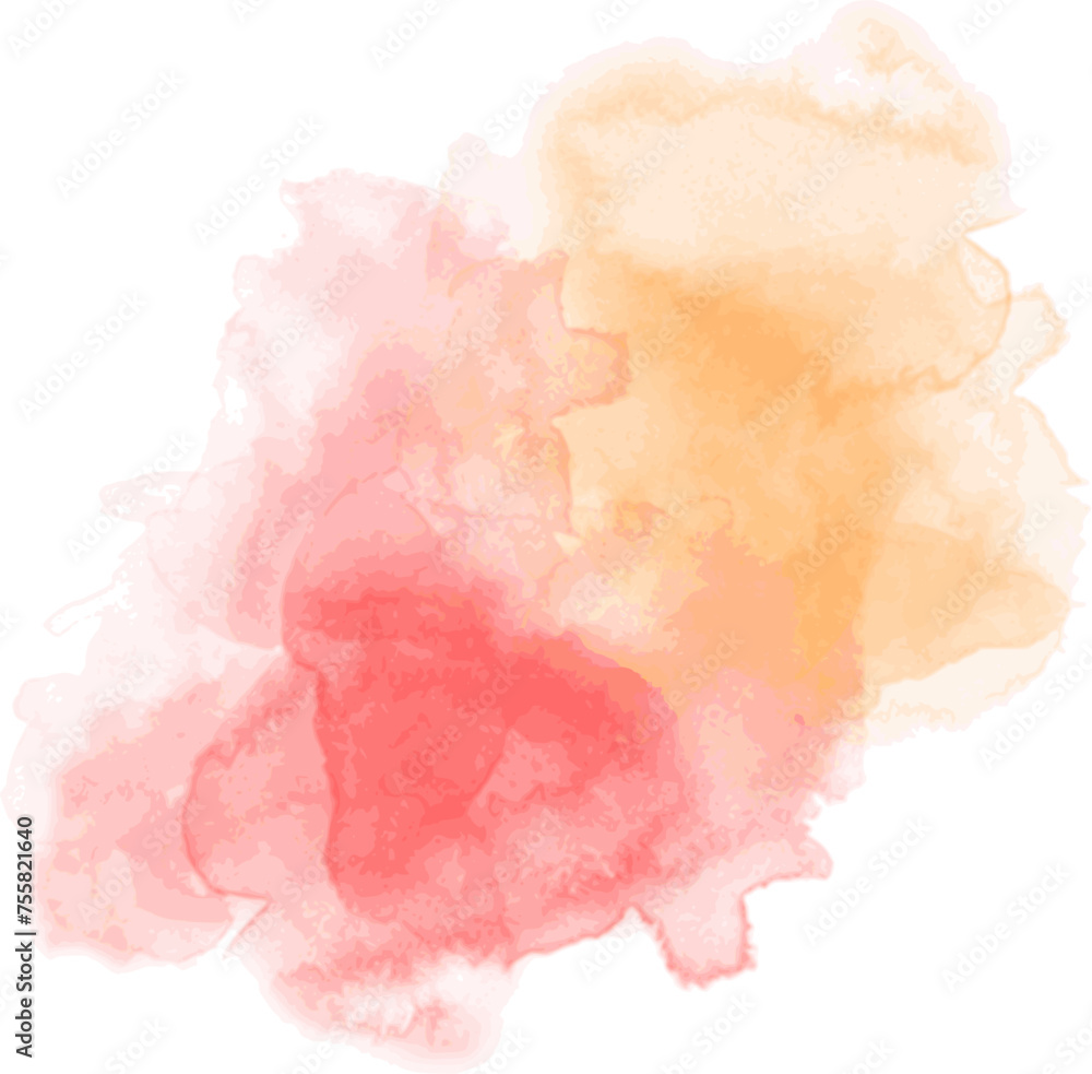 Abstract watercolor blot painted background. Vector isolated illustration. Red strawberry peach
