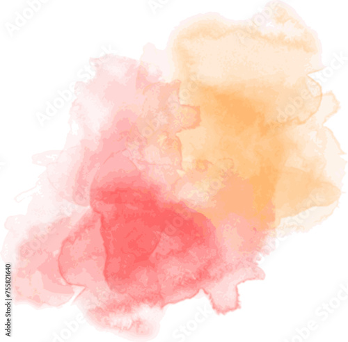 Abstract watercolor blot painted background. Vector isolated illustration. Red strawberry peach