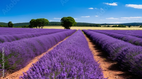 A road lined with rows of lavender in full bloom