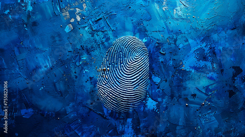 A single fingerprint is displayed on a vibrant blue background. This image can be used in various contexts. generative ai 