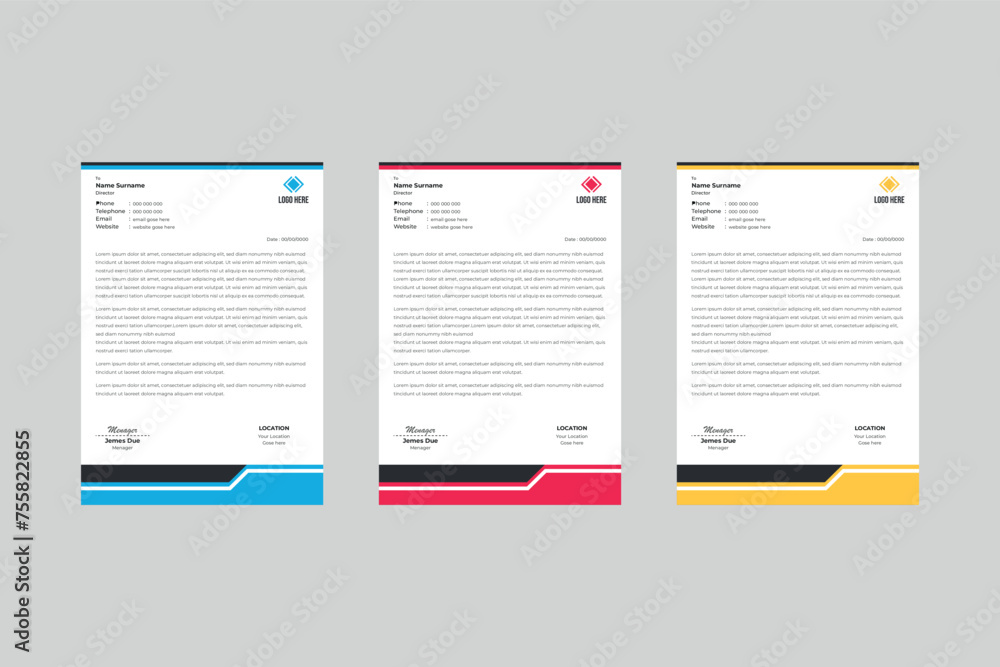 Modern corporate letterhead design business company template design with color variation bundle 