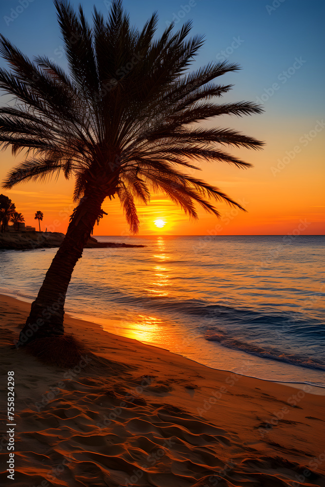 Breathtaking Sunset over a Serene Beach in Cyprus: A Mystic Hug of Golden Sun and Azure Sea