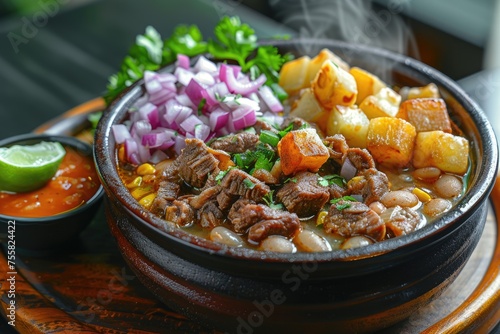 pozole mexican food in the kitchen table professional advertising food photography