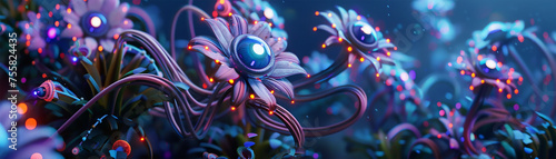 A garden of mechanical flowers with tentacles for peta photo