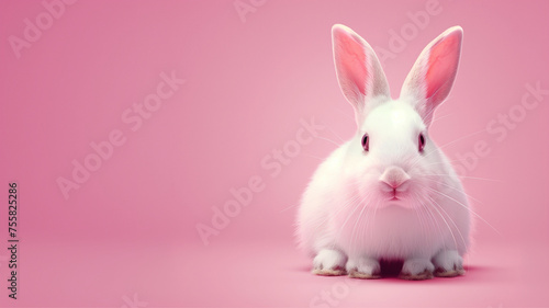 White Bunny on pink background   concept of the Christian holiday Easter