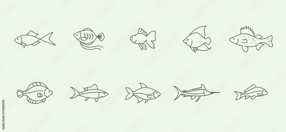 set fish vector line art minimalist illustration icon design logo