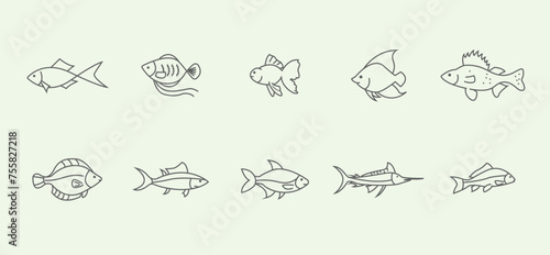 set fish vector line art minimalist illustration icon design logo