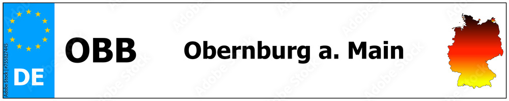Obernburg a. Main car licence plate sticker name and map of Germany. Vehicle registration plates frames German number