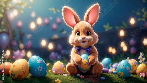 Wallpaper Mural A cute and kind Easter bunny in cartoon style with big ears shines with a joyful smile, ready to give joy and cheer everyone who meets him on the way. Torontodigital.ca