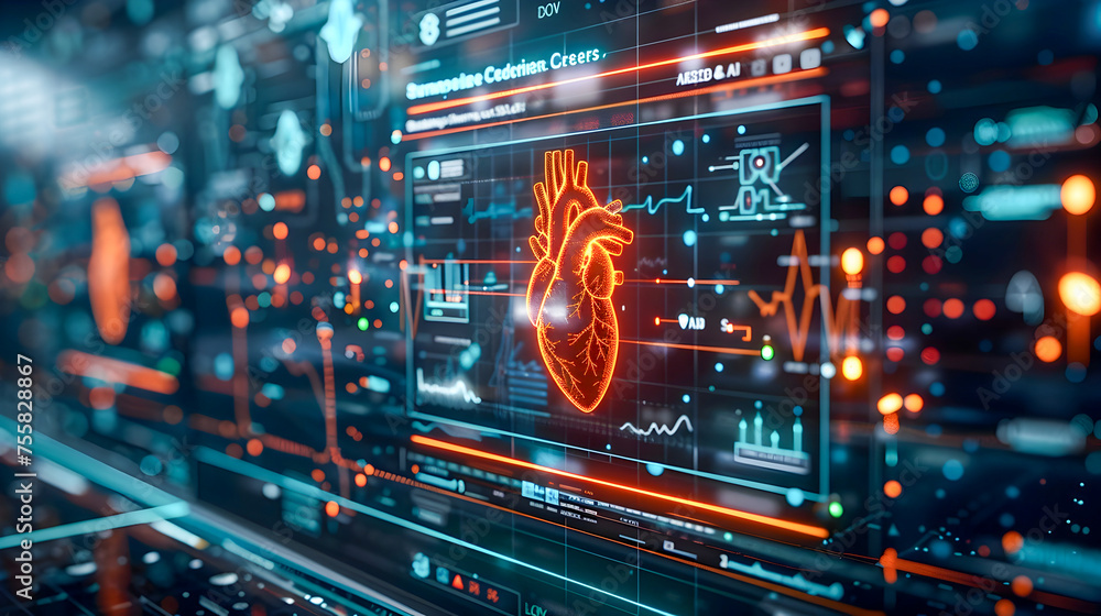 Obraz premium A computer screen shows a heart with a red glow