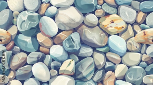 tranquil morning atmosphere with a seamless pattern of seaside rocks on a beautiful beach.