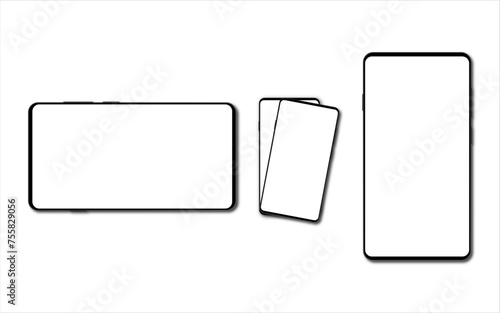 Modern frameless Smartphones mockups with blank screens, isolated on white background. Vector illustration