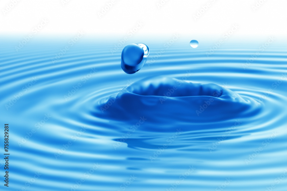 Blue water drops falling on the water Blue water drops falling on the water