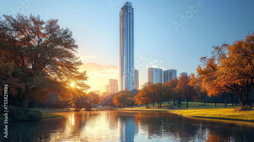 Capturing the Essence: Awe-Inspiring Skyscraper against City Park,generative ai