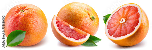 Set of grapefruits isolated on white background