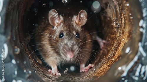 closeup shot of a brown rat in a water pipe, highlighting the challenges of urban wildlife and the need for effective pest control services