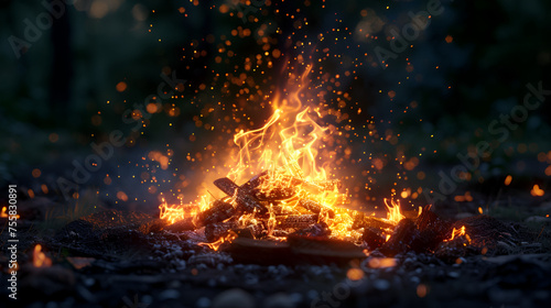 Campfire fire flames. generative ai 