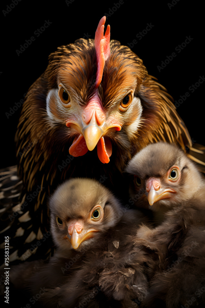 A Mother's Love: Beautiful Capture of a Hen Cuddling Her Brood of Chicks at Sunset
