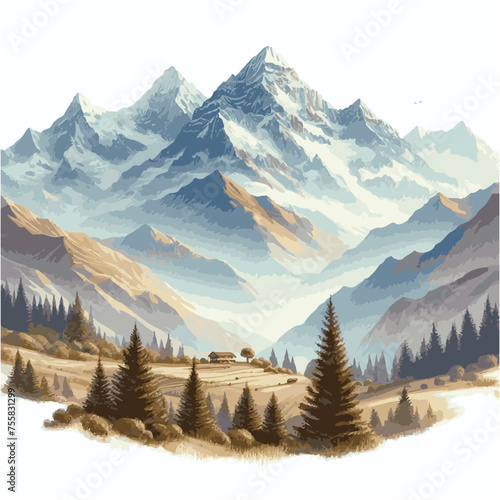 watercolor of  Kilimanjaro mountain isolated on white background