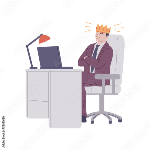 Confident executive with crown office illustration