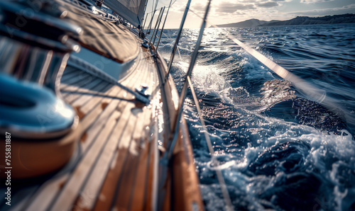 Yacht Sailing the Majestic Sea: Sailboat Gracefully Amidst Ocean Waves.