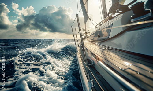 Yacht Sailing the Majestic Sea: Sailboat Gracefully Amidst Ocean Waves.