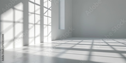 White room  glass windows  combined with the sunlight on the wall.