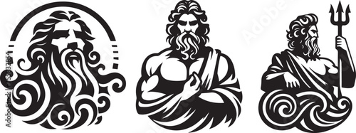 sea and ocean god Neptune, logo style design, black vector graphic © Cris
