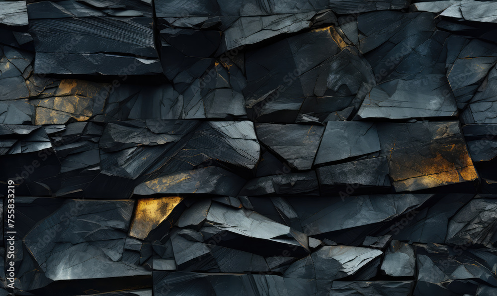 A textured wall of dark slate stones, with a hint of golden light casting a warm glow on the rugged surface. A textured wall of dark slate stones, with a hint of golden light casting a warm glow on the rugged surface.