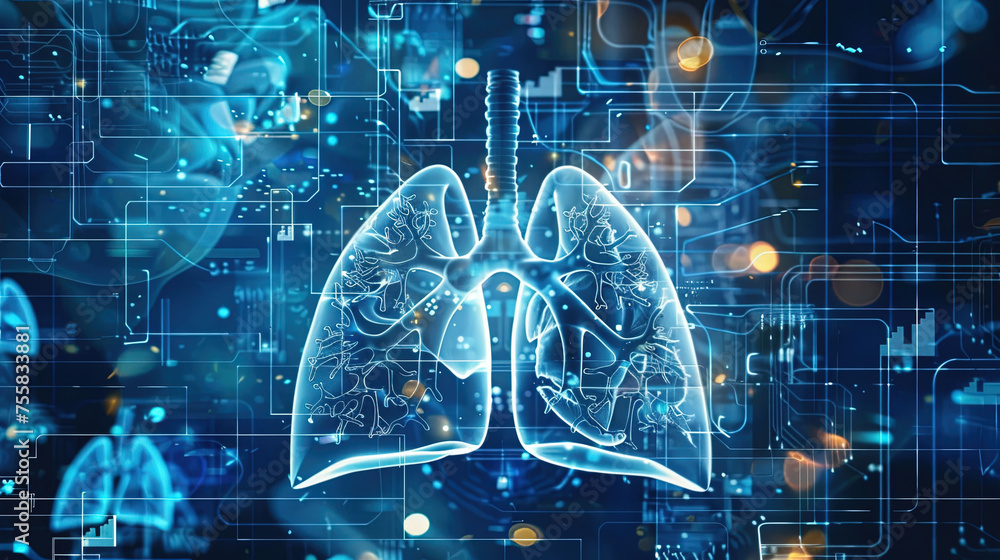 technological theme background of human lungs. lungs in futuristic anatomy picture - obrazy, fototapety, plakaty 