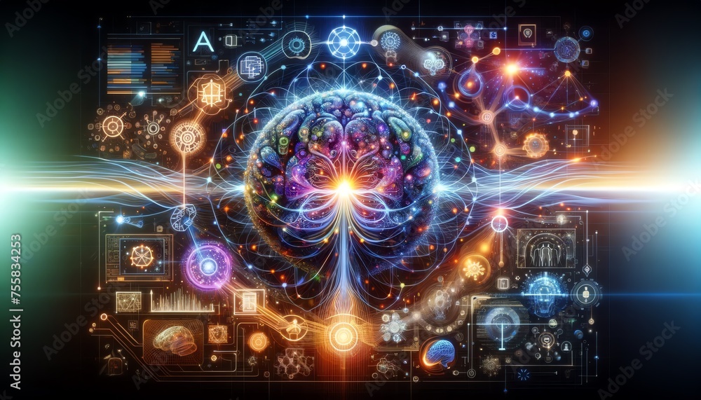 Obraz premium 3D Illustration of Hybrid AI