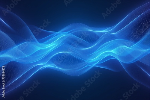 Magical glowing blue waves form an abstract futuristic hi tech background