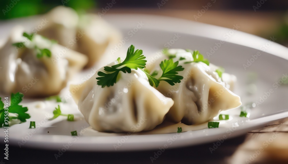 Delicious homemade dumplings garnished with parsley Delicious homemade dumplings garnished with parsley