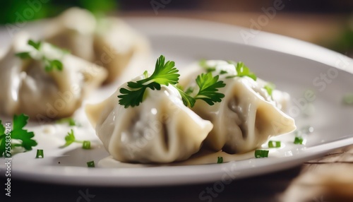 Delicious homemade dumplings garnished with parsley