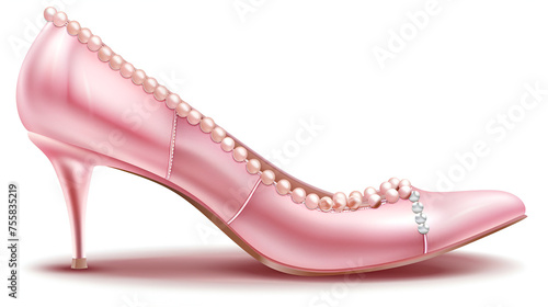 Elegant pink high heel shoes with pearl jewelry.. generative ai  