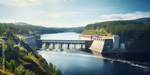 Pumped Hydro Storage  Dam Spillway  dam on the lake  Hydroelectric Power Station  A hydroelectric power plant built in permafrost zone  Generative AI