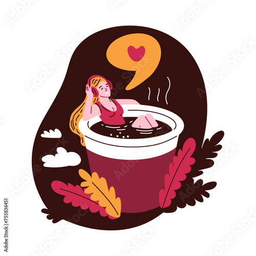 Relaxing in coffee cup vector illustration