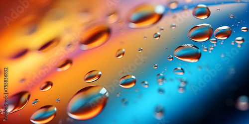 Water Drop Rainbow, Closeup oily bubbles, droplets in colourful watery backdrop, Abstract Surface Texture Vibrant Oil Drops On Glass Background, Generative AI

 photo