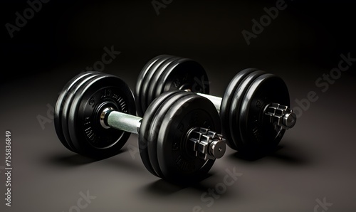 a group of weights on a black surface