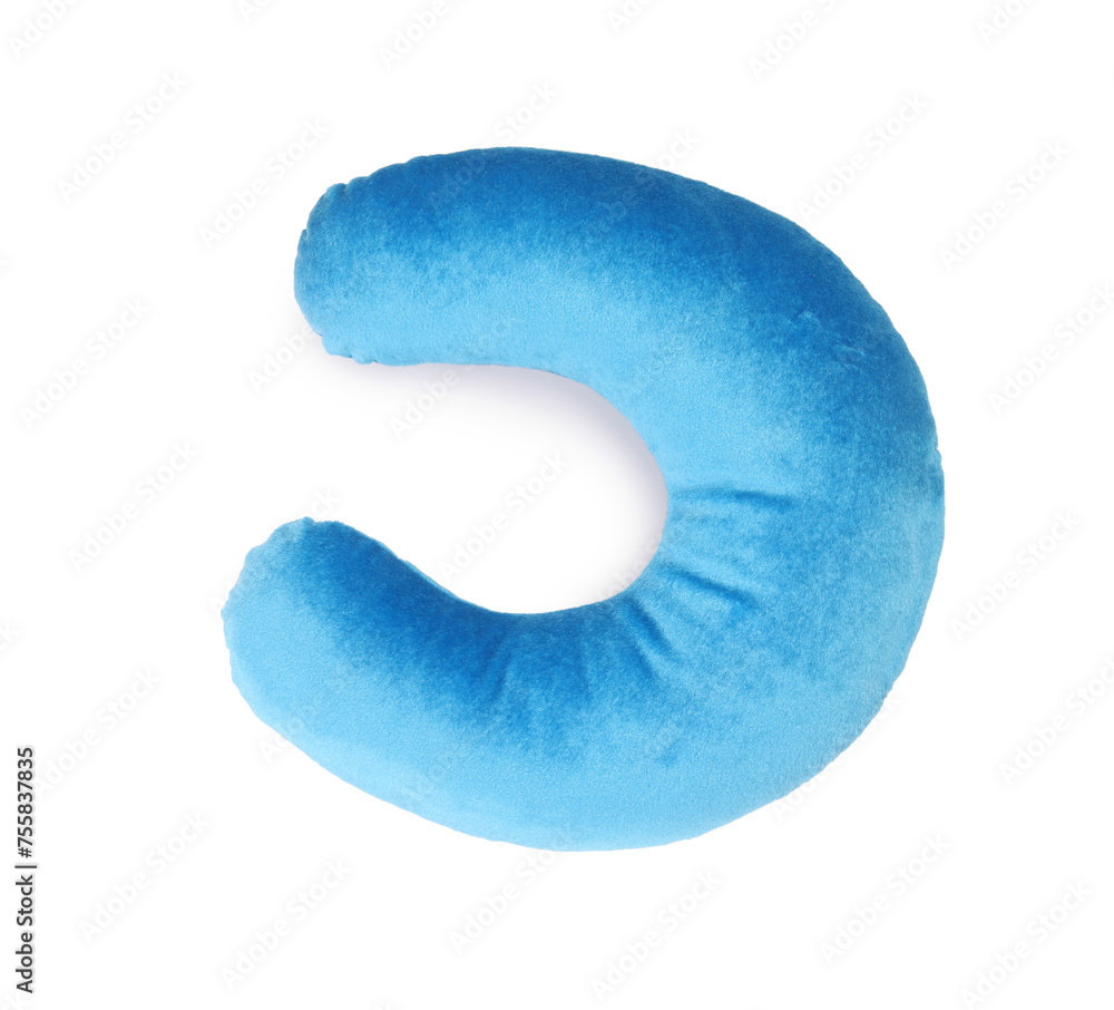 One blue travel pillow isolated on white, top view One blue travel pillow isolated on white, top view