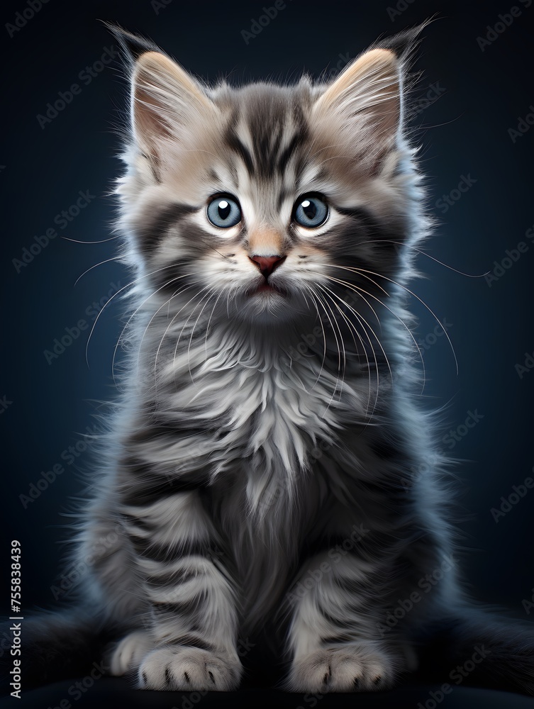 a cat sitting on a blue background