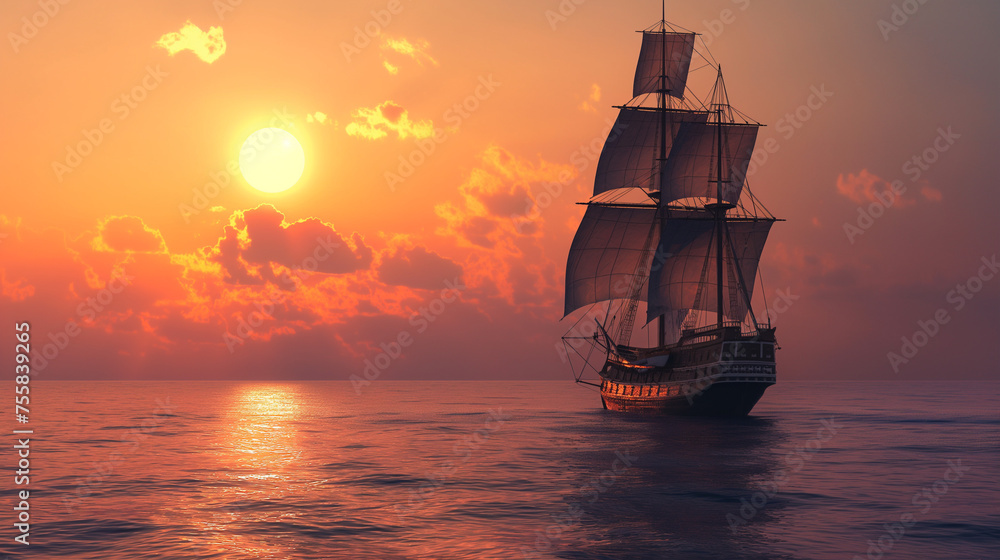 Obraz premium sailing ship in the sunset