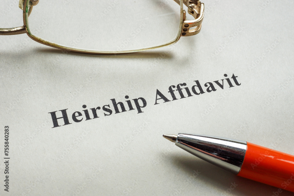 Fototapeta premium Document about heirship affidavit, glasses and pen.