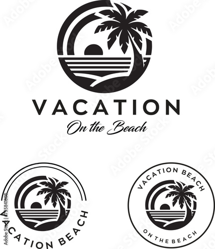 vacation beach logo design with editable vector file