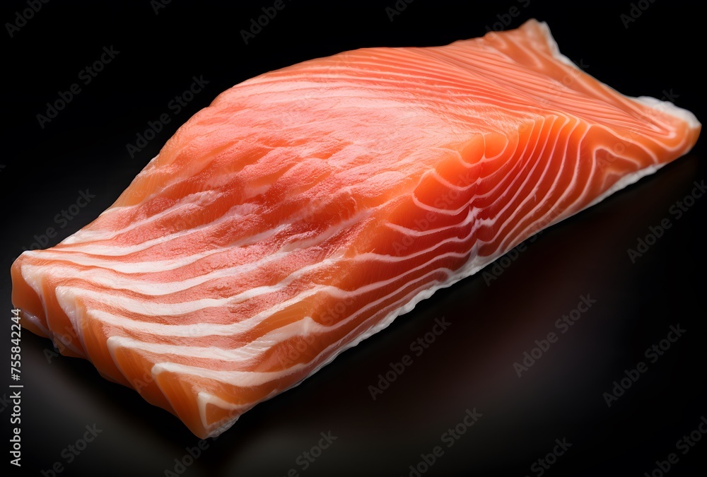 a piece of salmon on a black surface