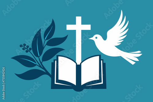 silhouette of holy bible with cross dove fish illustration 