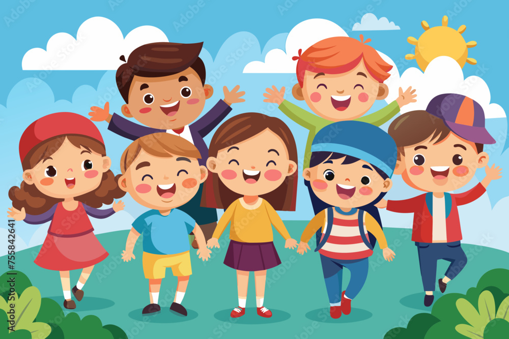 group of  happy children vector illustration