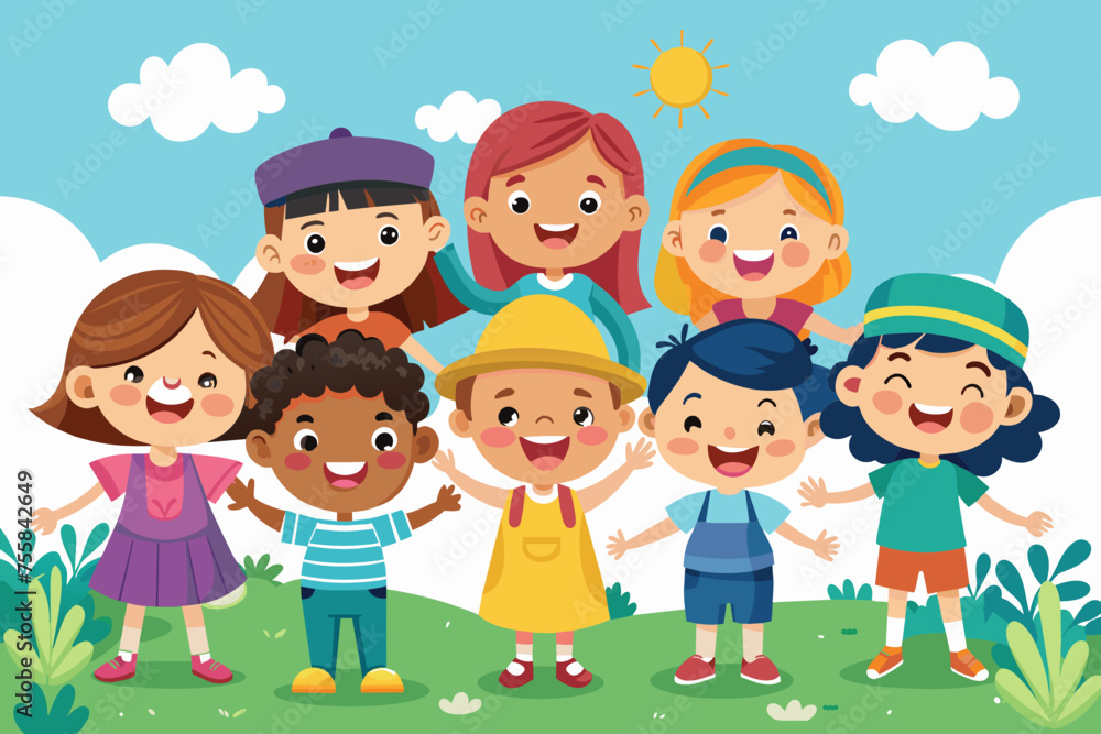 group of  happy children vector illustration