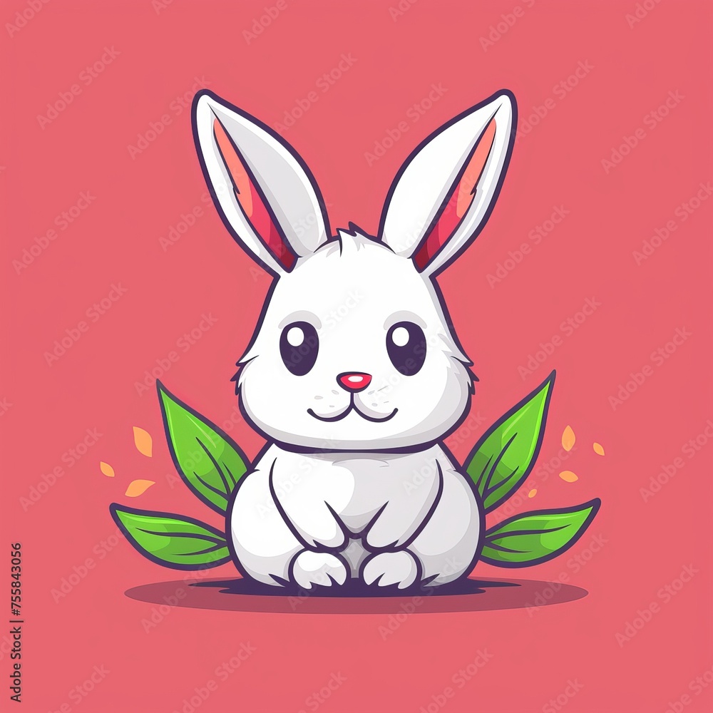 Obraz premium Flat logo of Cute rabbit cartoon icon illustration. animal nature icon concept isolated premium